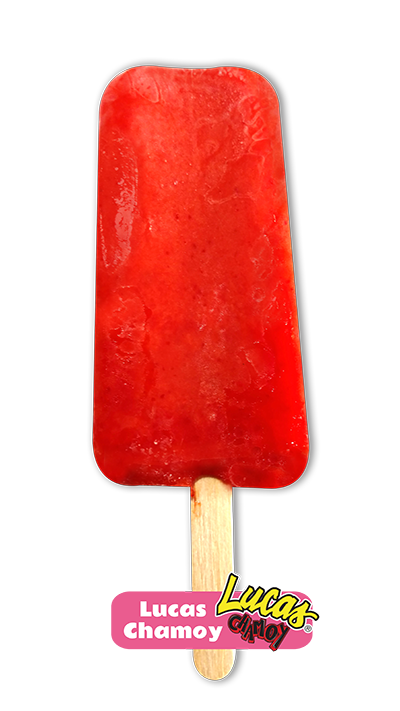 This is a popsicle made of fresh fruit and the flavor is Lucas  Chamoy